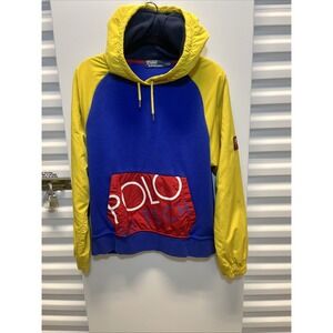 Vintage Polo Ralph Lauren Hi Tech Pullover Hoodie Yellow Blue Size Medium